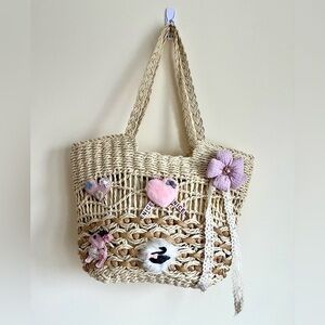 📦 2 for 35 📦 Woven Tote Bag with Flower Charm